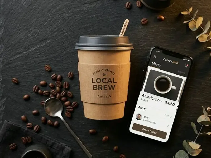 外帶咖啡杯與手機外送 App
